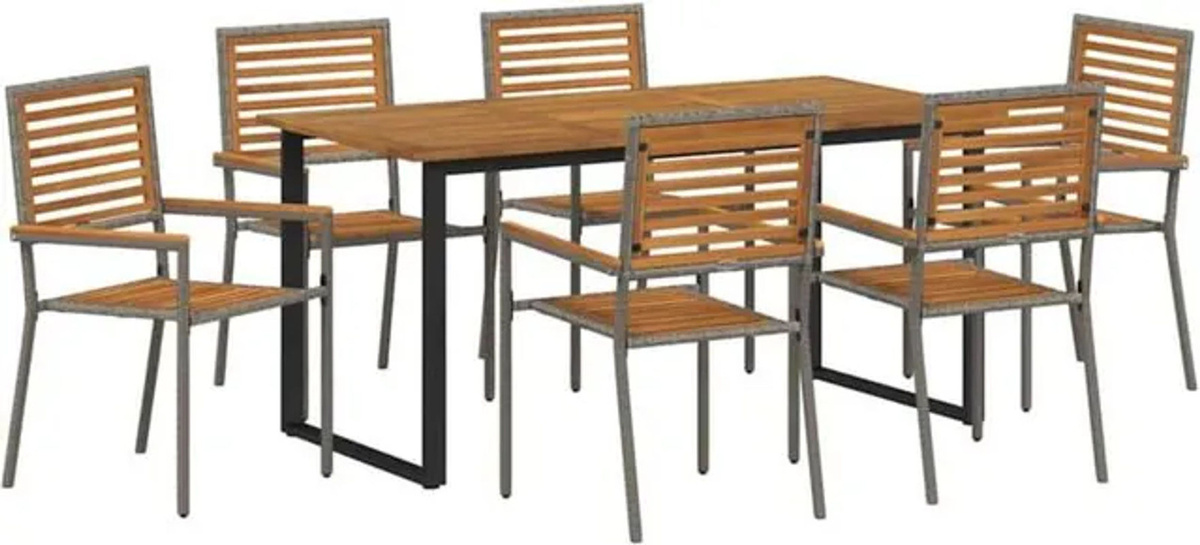 vidaXL Gartenmöbel-Set aus Polyrattan und Akazie, 7-teilige Essgruppe in Grau, modern und minimalistisch - Bild 1