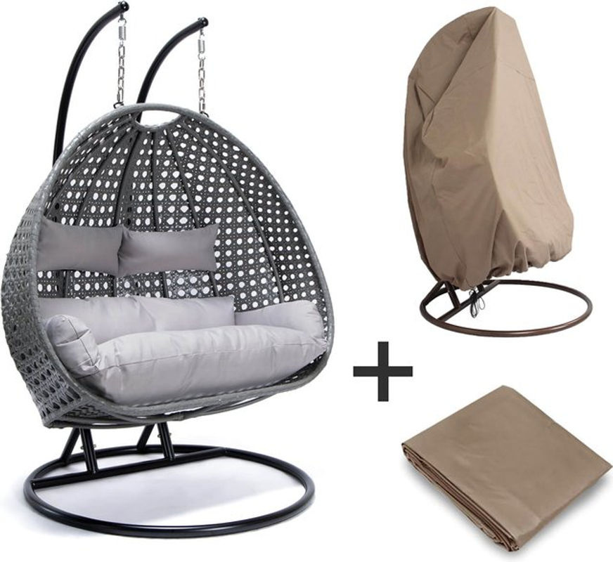 Home Deluxe Polyrattan Hängesessel Twin in Grau inklusive Regenabdeckung - Bild 2
