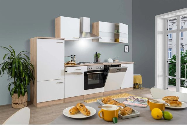 Respekta Küchenzeile LBKB280ESW modern Weiß-Eiche Sonoma Sägerau B/T/H: 280 x 60 x 200 cm - Bild 1
