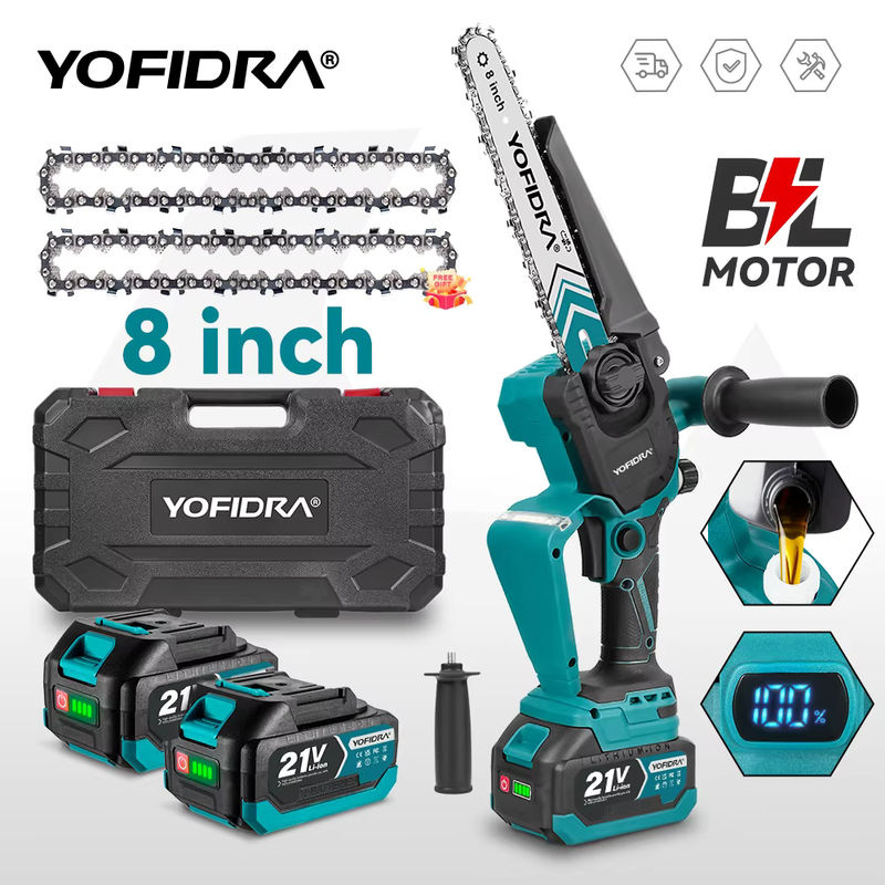 YOFIDRA Akku-Kettensäge 8 Zoll mit Digitalanzeige, bürstenlose elektrische Holzbearbeitungssäge in Türkis, kompatibel mit Makita 18V LXT Akkus - Bild 7