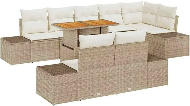 vidaXL Garten-Sofa-Set aus Poly Rattan und Stahl in Beige mit 9-teiliger U-Form, Stauraumfunktion und Polstern - Bild 1