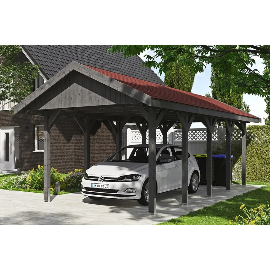 Skan Holz Carport Wallgau Satteldach aus Nadelholz in Schiefergrau, B: 380 cm, T: 750 cm, H: 313 cm - Bild 2
