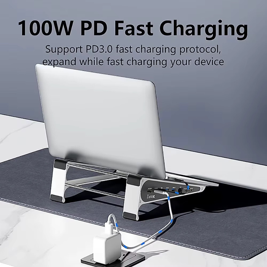 KEBIDUMEI Aluminium-Laptopständer mit 7-in-1 Dockingstation inklusive 4K 60Hz HDMI, SD/TF-Kartenleser, USB 3.0, PD-Ladegerät und RJ45 1000Mbps Ethernet/LAN - Bild 5