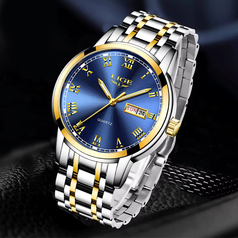 LIGE Armbanduhr Edelstahl, Quarz, Blau, Herren - Bild 4