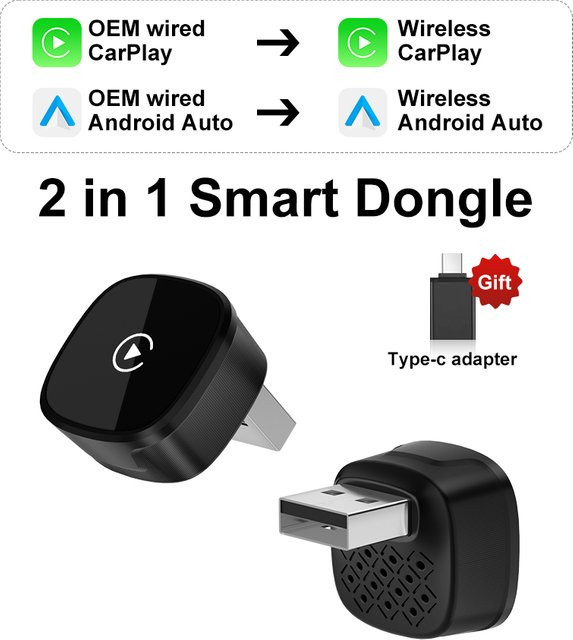 FLIXIVI CarPlay und Android Auto Adapter Plug-and-Play für VW Toyota Nissan Ford Benz von kabelgebunden zu kabellos in Schwarz und Grau - Bild 1