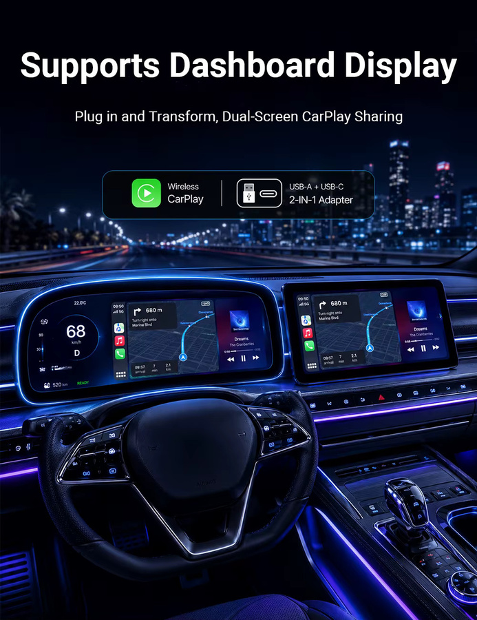 HANG JING 2-in-1 Adapter für kabelloses CarPlay und Android Auto mit 5GHz WLAN Schnellverbindung - Bild 6