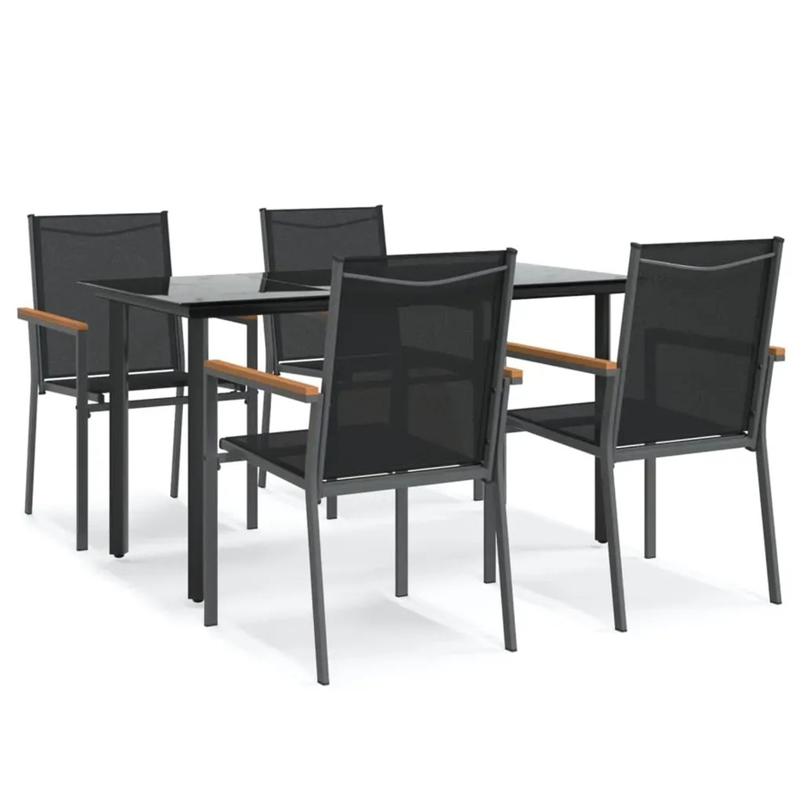 vidaXL 5-teilige Garten-Essgruppe in Schwarz aus Textilene und Stahl mit Glastisch - Bild 2