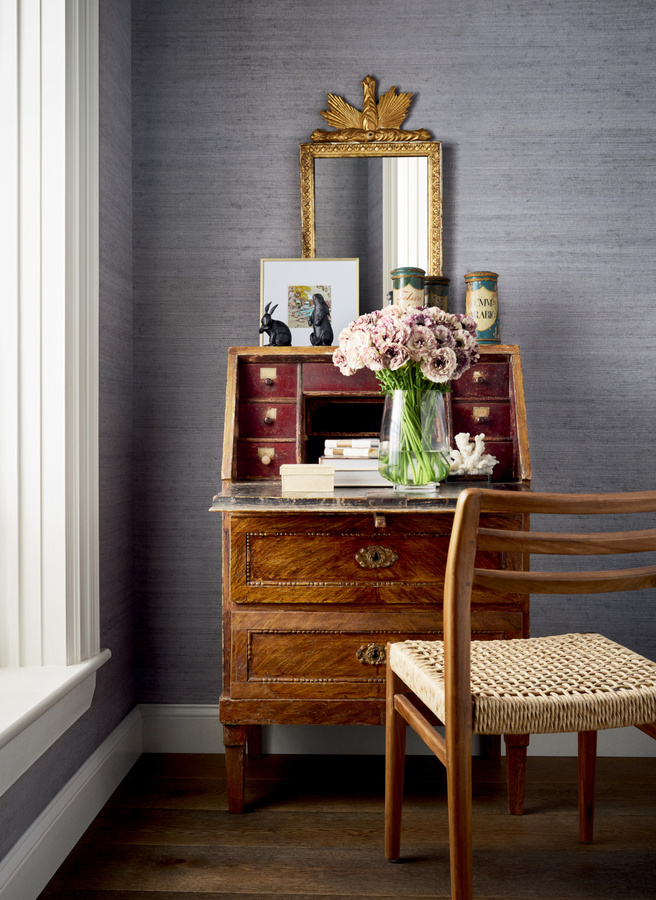 Thibaut Tapete Montgomery Weave in Lavender mit abstraktem Textil-Design in Violett und Grau - Bild 1