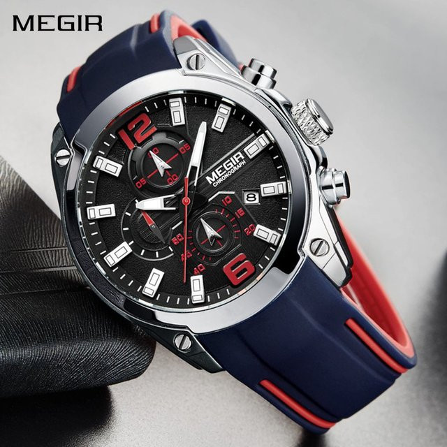 MEGIR Chronograph Armbanduhr, Quarz, Edelstahl, Schwarz, Herren - Bild 1