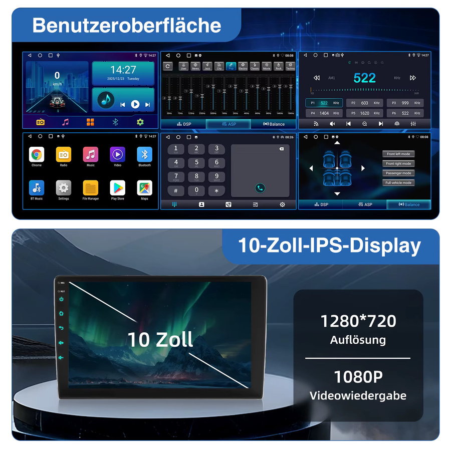 MOPECT Android 15 Autoradio mit 10 Zoll Display, 4G, 64G, GPS und Bluetooth für VW Crafter 2006-2011 und Mercedes-Benz Sprinter W906 2006-2018, CarPlay, Schwarz - Bild 4
