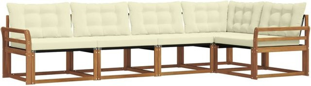 vidaXL Outdoor-Sofagarnitur aus Akazienholz in L-Form, 5-teiliges Set mit Kissen in Beige und Weiß, UV-beständig und mit abnehmbaren Bezügen - Bild 1