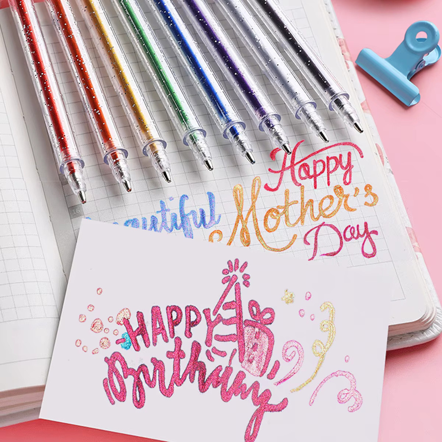 Buchdoo Glitzer-Gelstift-Set mit 18 Tintennachfüllungen in Multicolour und Rosa für Kinder und Erwachsene zum Ausmalen und Journaling - Bild 3