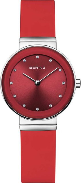 Bering Damenuhr, Quarz, Edelstahl, 29 mm, Silikon, Rot, 3 ATM - Bild 1