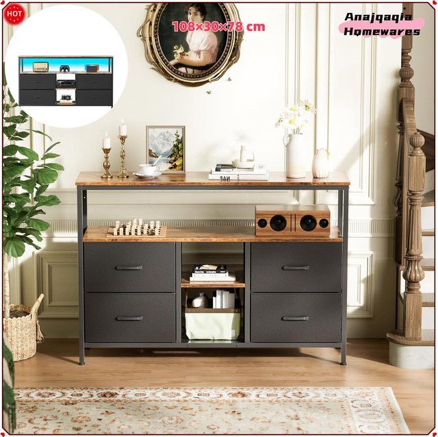 Anajqaqia LED-TV-Schrank in Schwarz mit Farbwechsel und 4 Schubladen, B/T/H: 108 x 30 x 78 cm - Bild 1