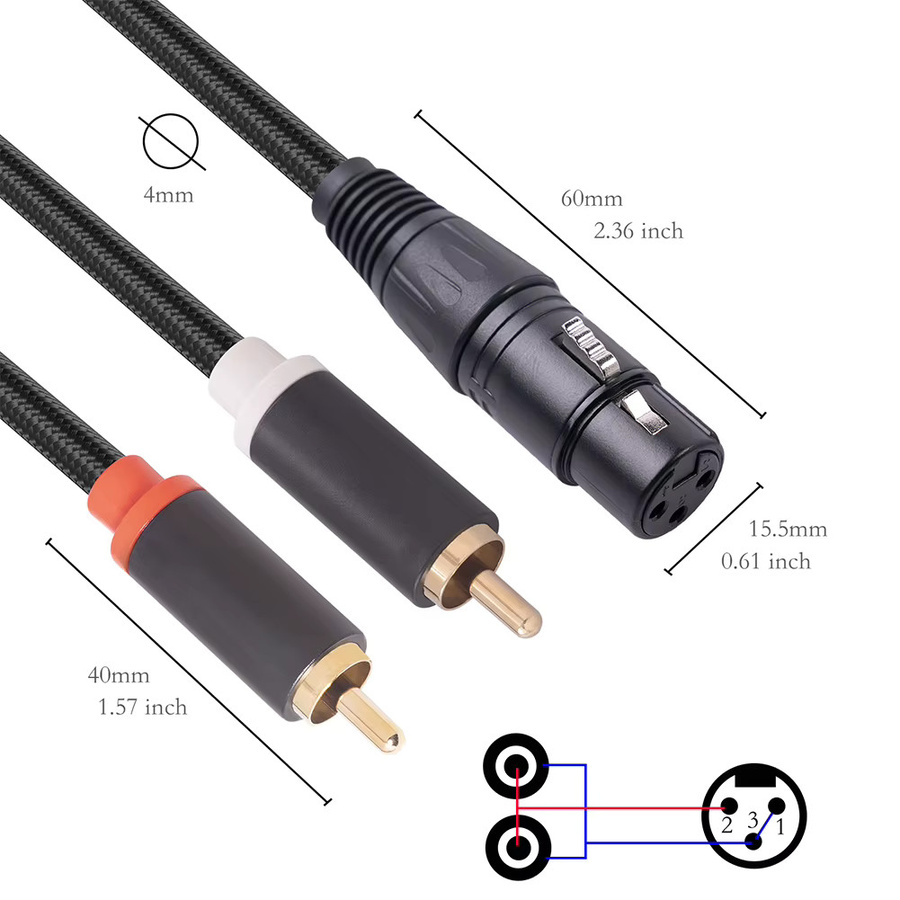 ALLOET XLR-zu-Dual-RCA-Y-Splitter-Kabel, Anti-Interferenz-Stereo-Audiokabel in Schwarz für Mixer, Leistungsverstärker und Mikrofone - Bild 4