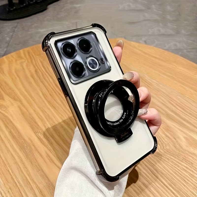 Transparente Handyhülle mit galvanisiertem Magnetständer und stoßfestem Design für Xiaomi 15T Pro und Xiaomi 15T in Pink - Bild 2