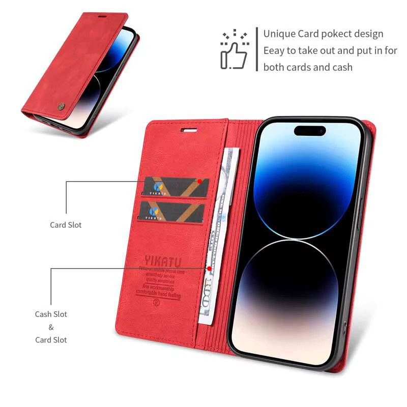 Lederne Flip Brieftasche Schutzhülle für Xiaomi 15T Pro, Xiaomi Mi 15T und Xiaomi 15 in Rot - Bild 5