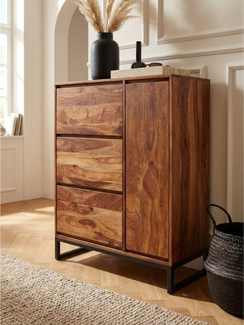Schuhschrank KADIMA DESIGN aus Massivholz in Braun mit vier Türen und internen Ablagen, H x B x T: 88 x 120 x 40 cm - Bild 1