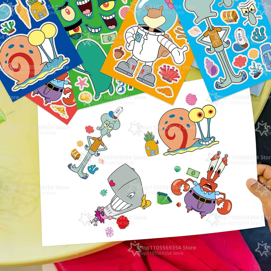 Potdemiel SpongeBob Schwammkopf DIY Gesichtsaufkleber in Mehrfarbig für Kinder als Partyzubehör und Geburtstagsgeschenke - Bild 3