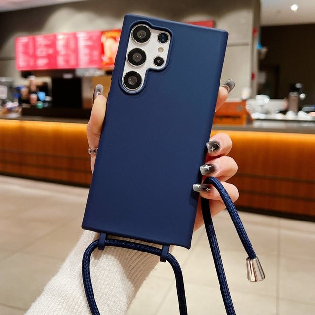 Stoßfeste Samsung Galaxy Crossbody-Schutzhülle mit Lanyard-Trageriemen in Blau - Bild 1