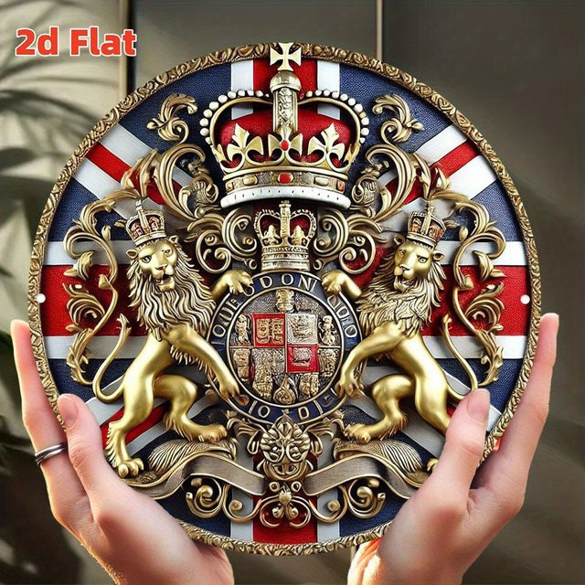 Potdemiel British Crown Badge Metallaufkleber im Antik-Stil, B/B: 19,79 x 19,79 cm, Mehrfarbig - Bild 1