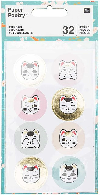 Rico Design Paper Poetry Sticker Jardin Japonais Katzen, 32 Stück, Mehrfarbig - Bild 1