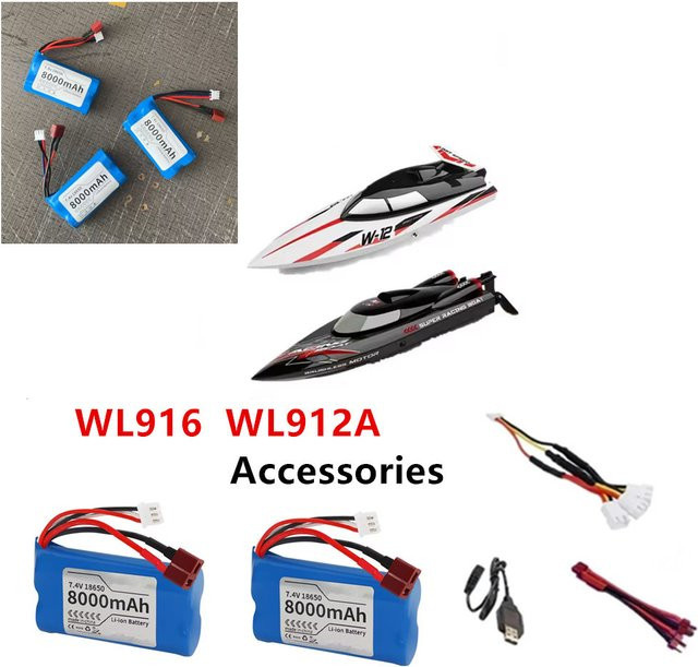 LISM WL916 Akku 7,4 V 8000 mAh mit 3-in-1-Kabel in Blau für RC-Boote WL916 und WL912A - Bild 1