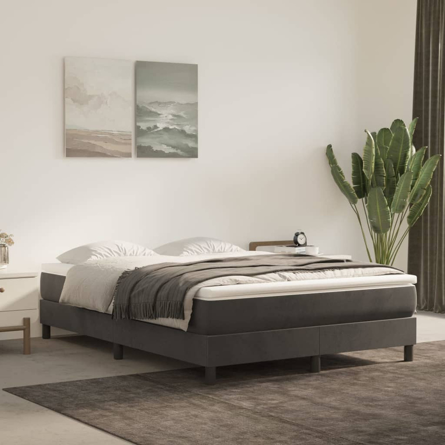 vidaXL Boxspringbett aus Samt in Dunkelgrau, B/T/H: 140 x 190 cm - Bild 4