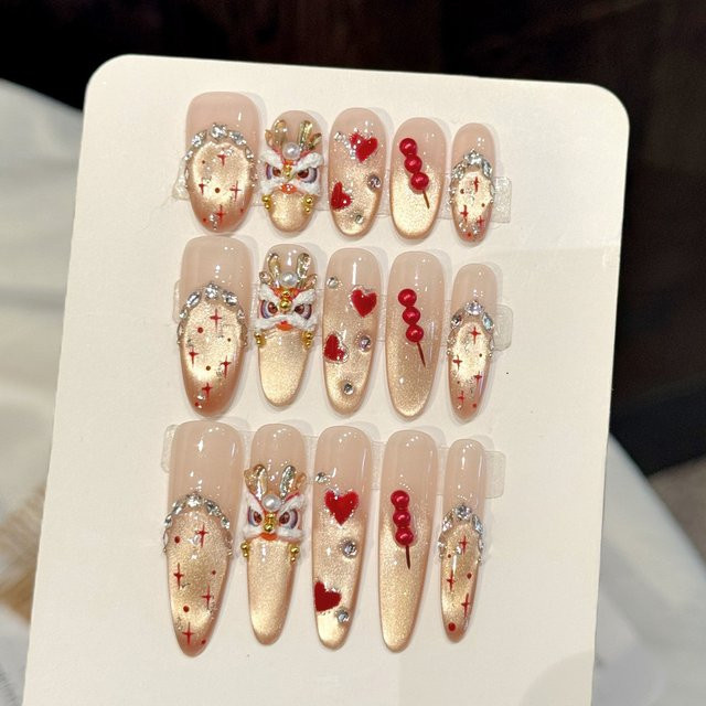 YADORNOS Press On Nails Drachenmuster Golden Glitter, 10 Stück - Bild 1