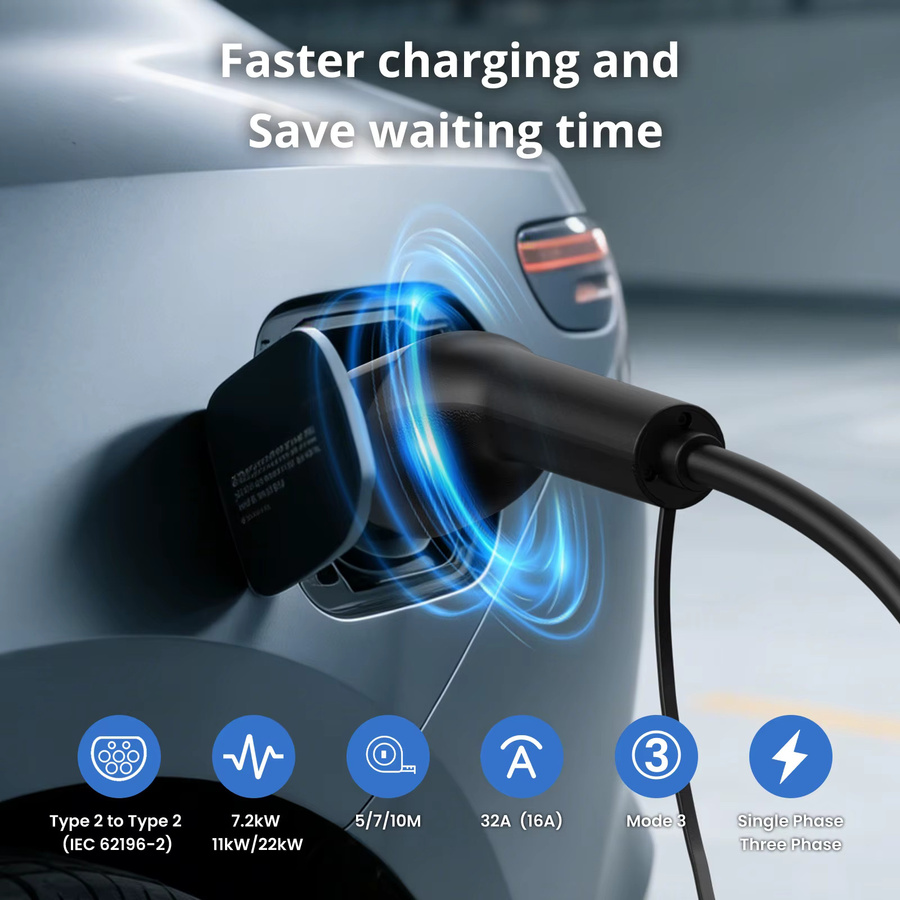 GONEO Typ 2 EV-Ladekabel Schwarz für europäische Elektrofahrzeuge, Modus 3, IP54 wasserdicht und robust - Bild 2