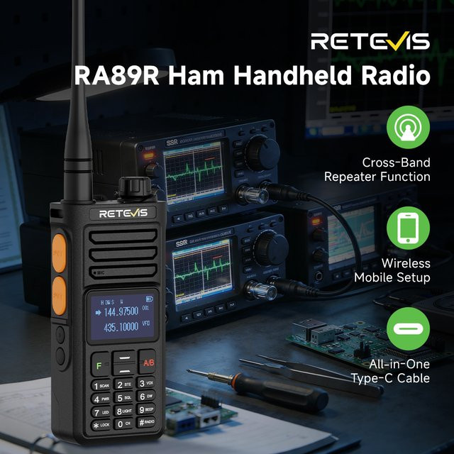 Retevis RA89R/G Walkie-Talkie Amateurfunkgerät mit Cross-Band-Funktion, Bluetooth-App-Programmierung und 2800 mAh Akku in Schwarz - Bild 1