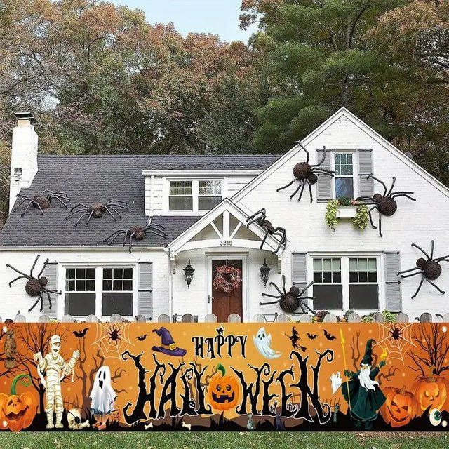 VIKAMA Halloween Banner mit Kürbis und Geist Design für die Partydekoration im Innen- und Außenbereich aus Polyester, Breite: 180 cm, Höhe: 40 cm - Bild 1