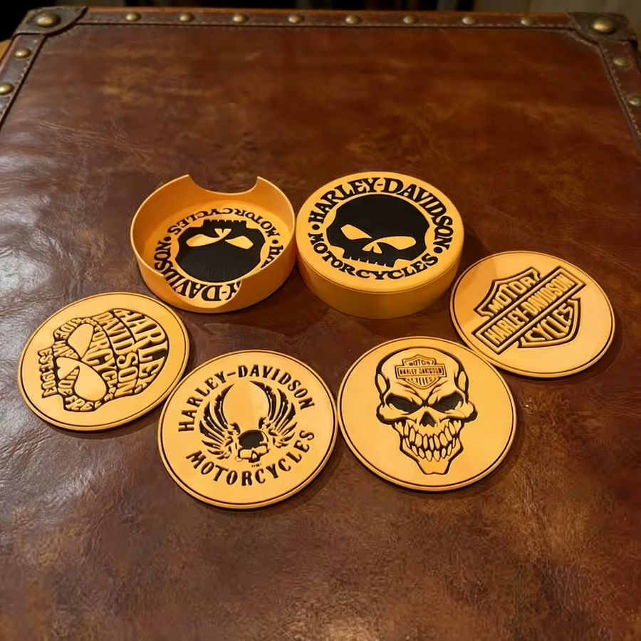 Harley Davidson Hitzebeständige Untersetzer Matte für den Schreibtisch, runder dekorativer Wasseruntersetzer im Motorcycle Club Design - Bild 1