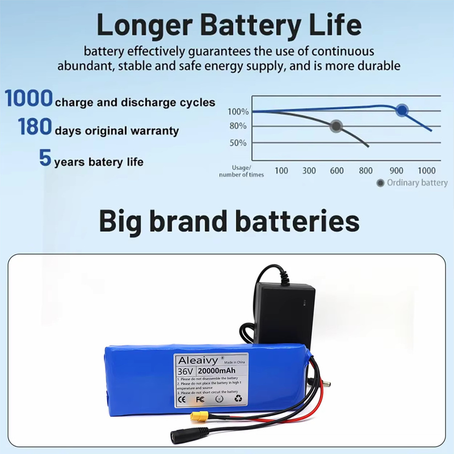 Aleaivy Li-Ionen-Akku 36V 20000mAh in Blau für Fahrrad und Roller mit 20A BMS und 500W Leistung - Bild 3