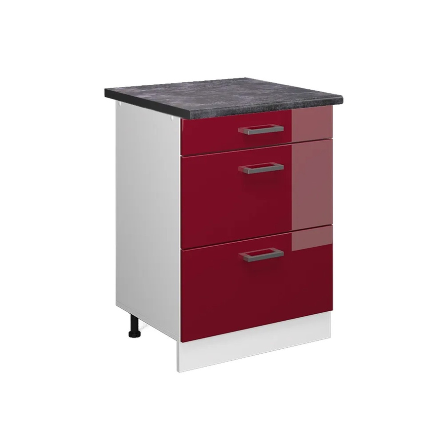 Vicco Küchenunterschrank R-Line Bordeaux Hochglanz Weiß mit Schubladen Anthrazit B: 60 cm, H: 81,6 cm, T: 31,03 cm - Bild 2