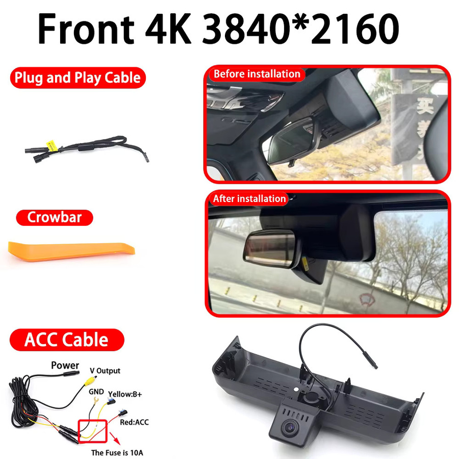 ZJCGO 4K Dashcam mit Front- und Heckkamera für BAW EMC 212 T01 T10 Explorer 01 2024 2025 2026, WLAN, Plug-and-Play, Schwarz - Bild 6