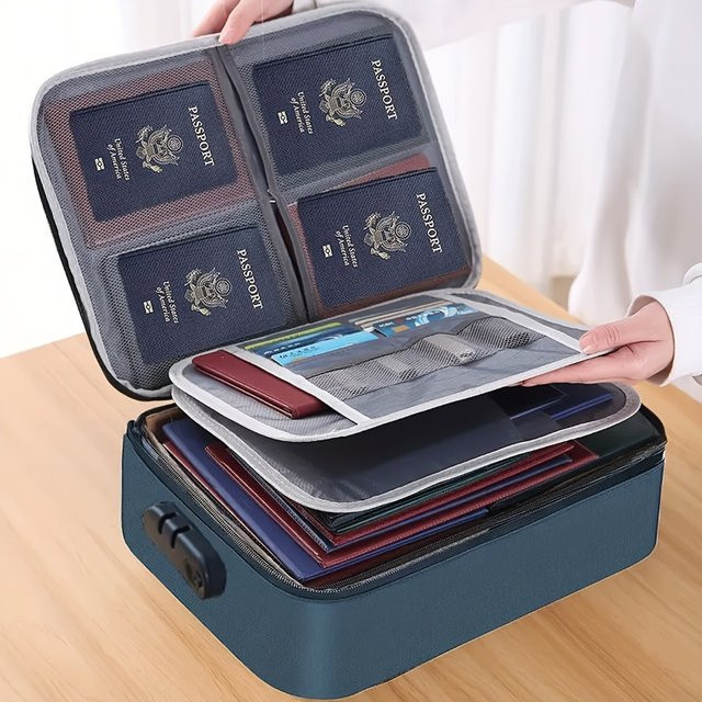 Abschließbare Aktenaufbewahrungstasche in Schwarz mit 3-lagigem Reißverschluss und Combo-Schloss für Dokumente und Laptops - Bild 1