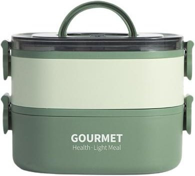 Deyishenghuo Bento-Lunchbox Dual Layer grün, auslaufsicher mit Besteck, stapelbar, mikrowellen-, spülmaschinen- und gefriergeeignet, 1400 ml oder 2000 ml - Bild 1