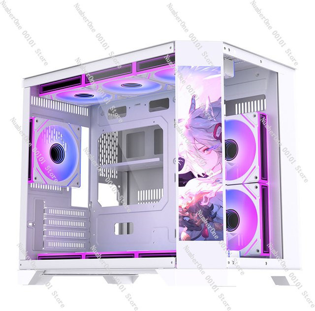 Panorama Desktop-Gaming-PC-Gehäuse mit gehärtetem Glas in Weiß, unterstützt 360mm Wasserkühlung - Bild 1