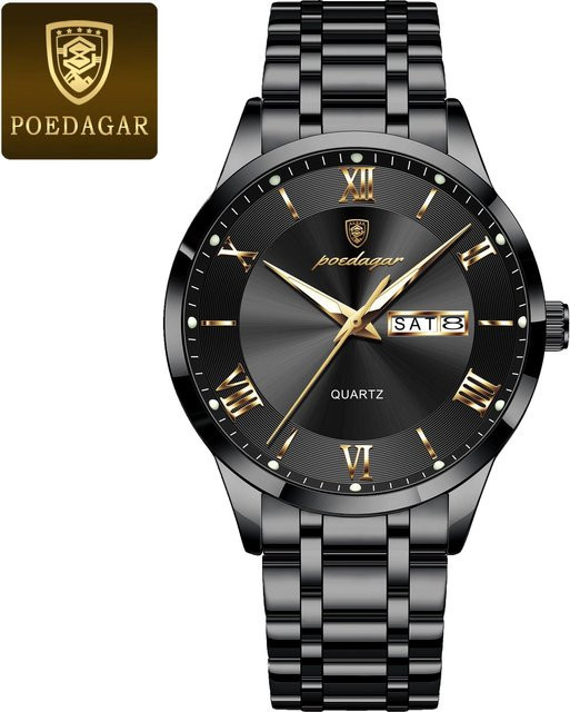 POEDAGAR Armbanduhr, Quarz, Edelstahl, Schwarz, Herren, 42 mm - Bild 1