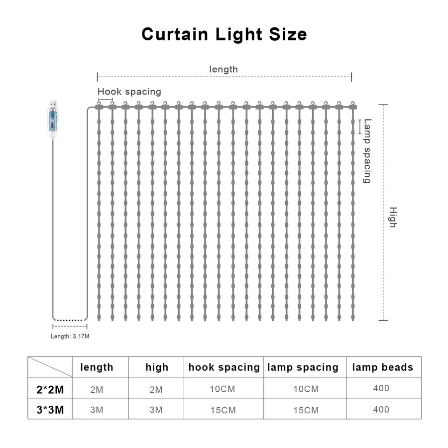 CHNAITEKE Smart Bluetooth RGB LED Vorhanglichter mit App-Steuerung und USB-Anschluss, programmierbare Mehrfarben Lichterkette für Dekoration bei Hochzeiten oder im Schlafzimmer - Bild 2