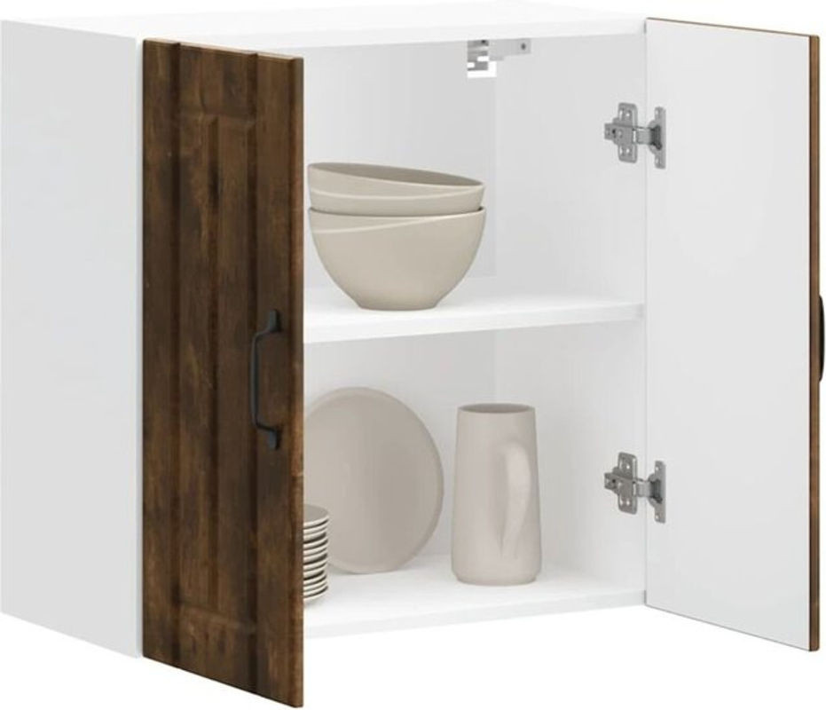 Küchen-Hängeschrank Lucca von Vidaxl aus Holzwerkstoff und Glas in Braun und Grau mit Drehtüren - Bild 1