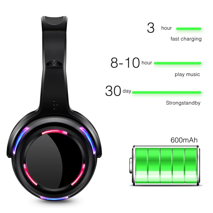CATASSU Silent Disco Kopfhörer mit LED-Licht-Soundsystem und kabellosem Empfänger in Schwarz - Bild 6