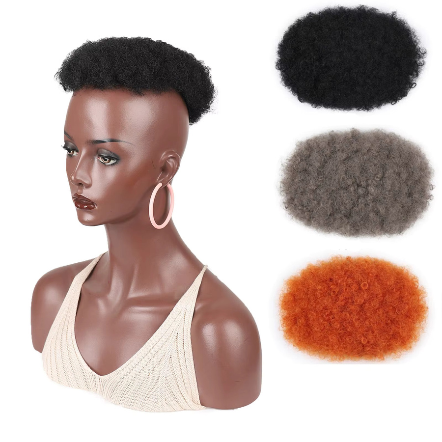 Jeedou Schwarzes Toupet, kurzes lockiges Afro-Haarteil, Unisex, synthetisch - Bild 2