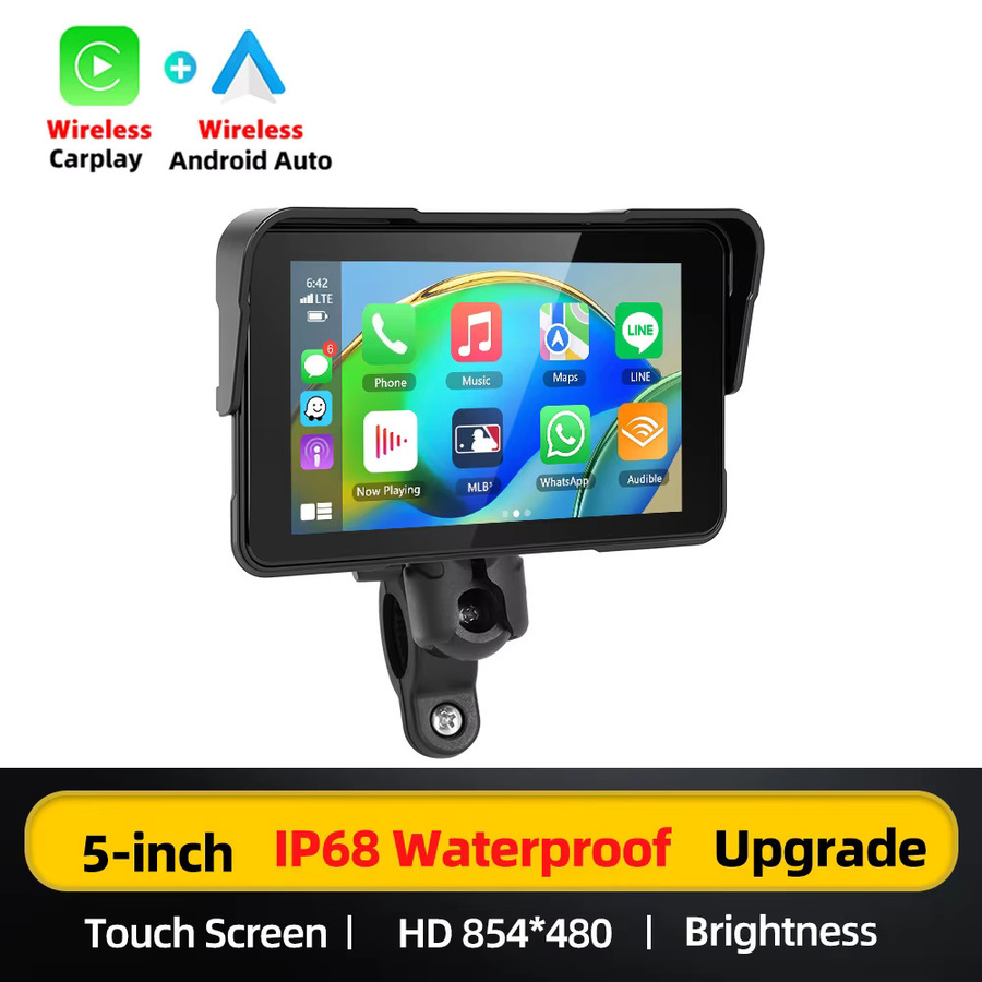 Podofo 5 Zoll Motorrad-Dashcam-Monitor mit Carplay und Android Auto, IP68 wasserdichter Bluetooth Smart Screen DVR Videorekorder in Schwarz - Bild 6