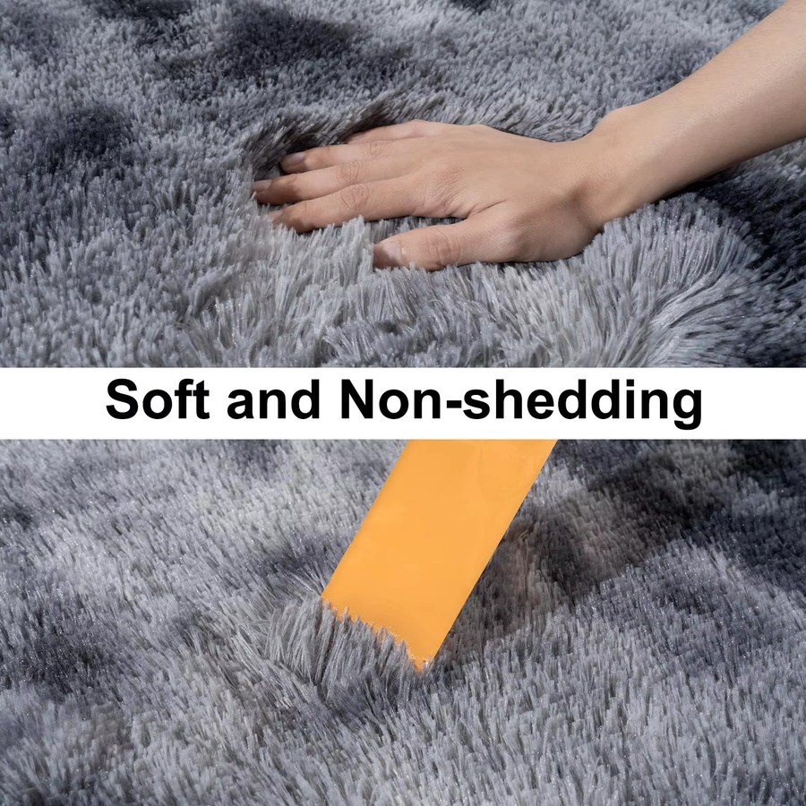 VIKAMA Ultra-Weicher Laufteppich in Blau und Grau, Rutschfeste Plüsch-Matte für Schlafzimmer und Flur, Modernes Rechteckiges Design - Bild 2