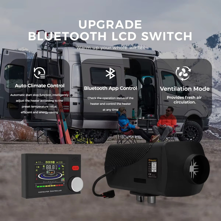 Sunster Diesel-Luftheizung 8KW mit Bluetooth-App-Steuerung und LCD-Panel, Schwarz - Bild 2