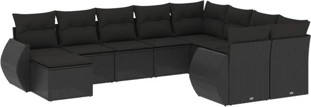 vidaXL 10-tlg Garten-Sofagarnitur aus Polyrattan mit Kissen in Schwarz - Bild 1