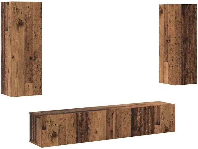 vidaXL TV-Schrankset Wandmontiert aus Altholz in Braun, 4-teiliges Set für das Wohnzimmer mit horizontalen und vertikalen Schränken - Bild 1