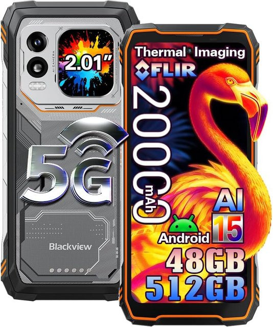 Blackview Xplore 1 Pro 5G Smartphone mit 512 GB Speicher, 48 GB RAM, 20000mAh Akku, 6.78 Zoll Display und 64MP Kamera in Orange mit Android 15 - Bild 1